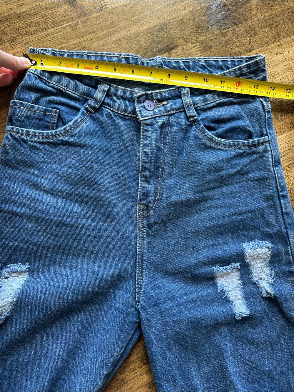 Diesel Dark Blue Distressed Wide Leg Jeans - Picture 8 of 11